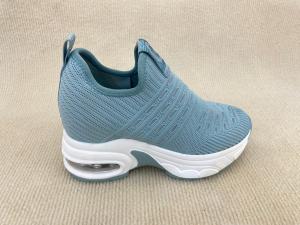 Women blue platform flyknit loafers with breathable mesh upper microfiber and heightening