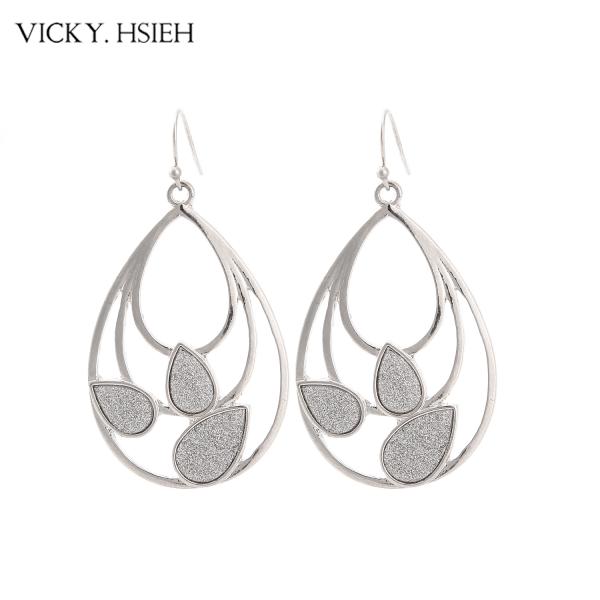 Quality VICKY.HSIEH Rhodium Tone Triple Loop Leaf Drop Earrings for sale