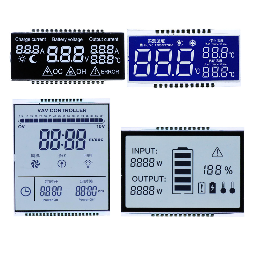 Custom Segment LCD Display Fully Customizable TN Transmissive Positive Wide Temp -30°C to 80°C 6 00 o'clock Viewing Direction