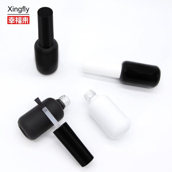 Quality 9ml Round Empty Glass Uv Gel Nail Polish Bottle Matte Black With Brush Cap for sale