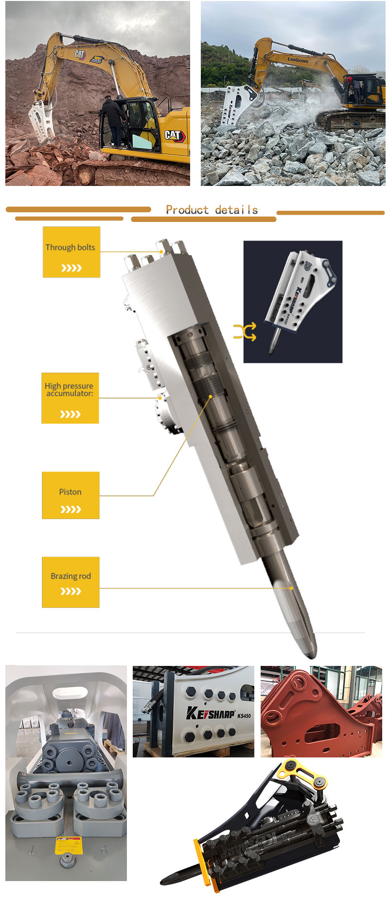 Parts Of Hydraulic Breaker For Case 580 And Efficiency Diameter Of Chisel 140mm