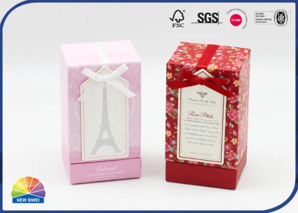 Quality Rigid Handmade Paper Gift Box With Bow Ribbon Shimmering Powder for sale
