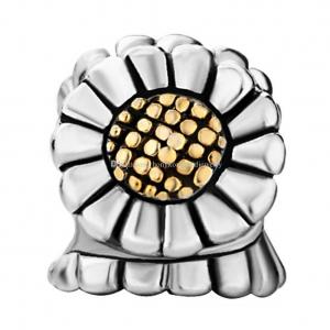 China Rhodium Gold Plating Large Hole Sunflower European Charm Bead Fits Pandora Bracelet on sale