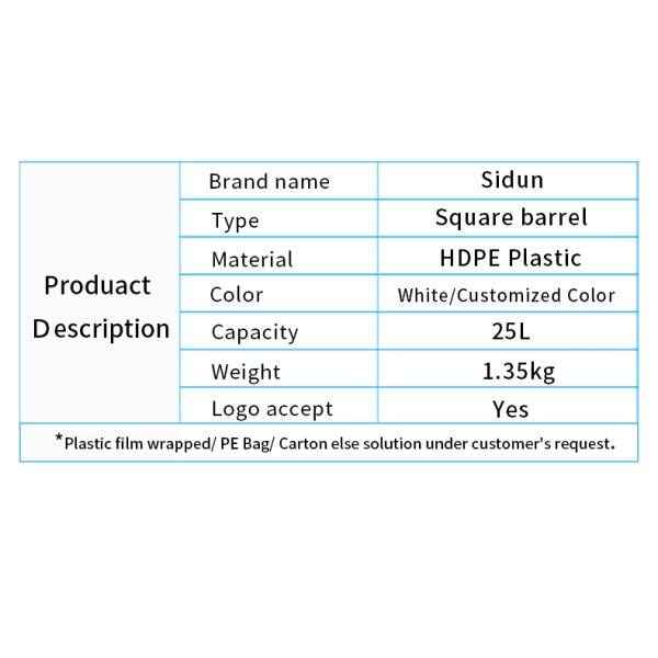 Rectangular 25 Liter Screw Top Plastic Drum 1.35KG ISO9001