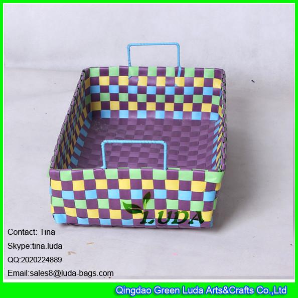 Quality LDKZ-035 colorful handwoven desk drawer organizer home strapping self  woven basket with handles for sale