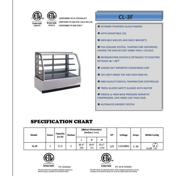 Curved glass cake showcase display refrigerator and freezers bakery equipment with CE/ETL