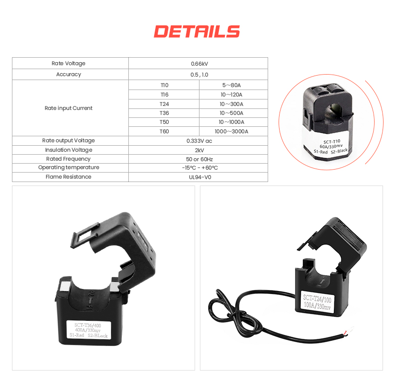 SCT-T10/T16/T24/T50/T60 330mV Output Mini Split Core Current Transformer AUTOTRANSFORMER