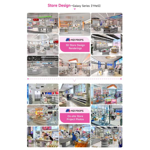 Gray Wooden Display Cabinet Multilayer Store Rack With Light-box For Skincare Store Design