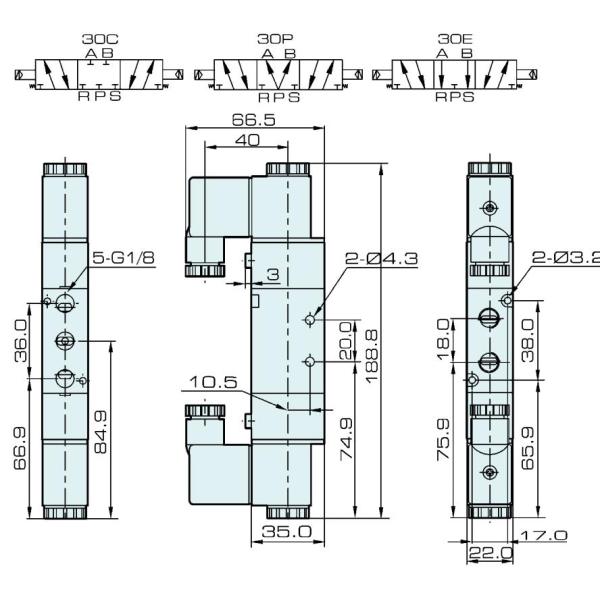 4V230C-06 Airtac Type Pneumatic Solenoid Valve 5 Way 3 Position 24V 220V