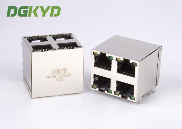 Quality OEM / ODM Shield 2X2 Dual Deck 4 Port RJ45 Modular Jack Without Transfomer for sale