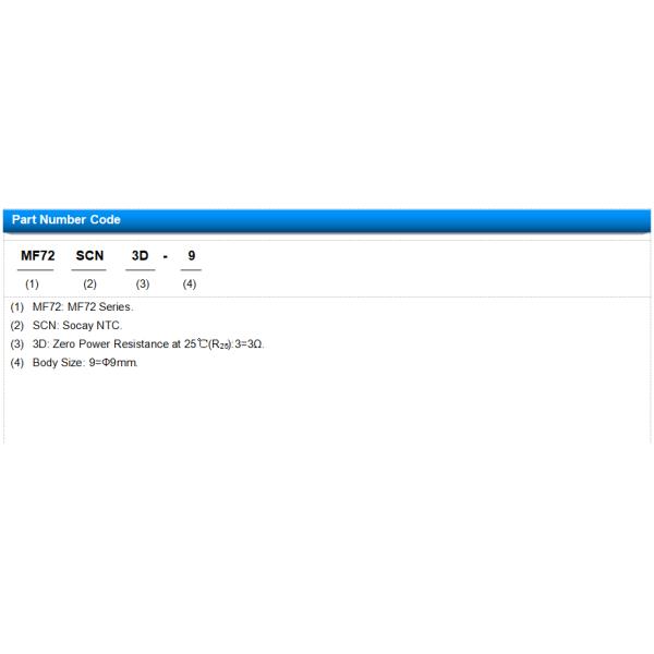 High Power Rating NTC Thermistor MF72-SCN3D-9 Working Current 4A