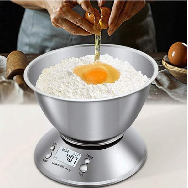 Detachable Bowl Digital Stainless Steel Kitchen Food Scales Powered by 2*AAA Batteries for Household and Hotel Weighing