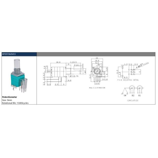 Single Connection RS97 B50K 8pin Potentiometer with Switch Audio Potentiometer Function