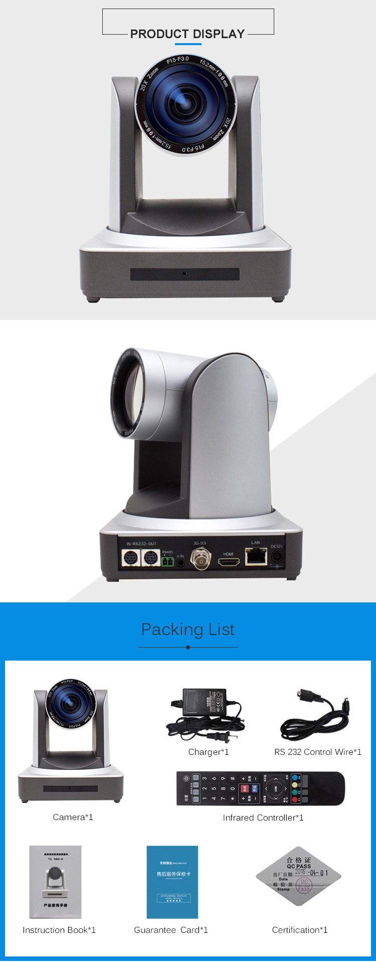NDI 20x Optical PTZ IP Video Camera With HDM1 SDI Output For Lecture Church Live Streaming