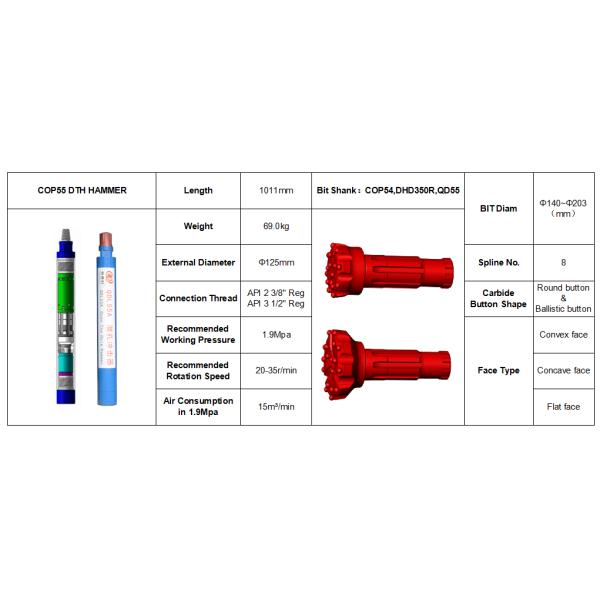 HD55A Down The Hole Hammer Drilling For Bits Shank DHD350 COP54 / HD55A