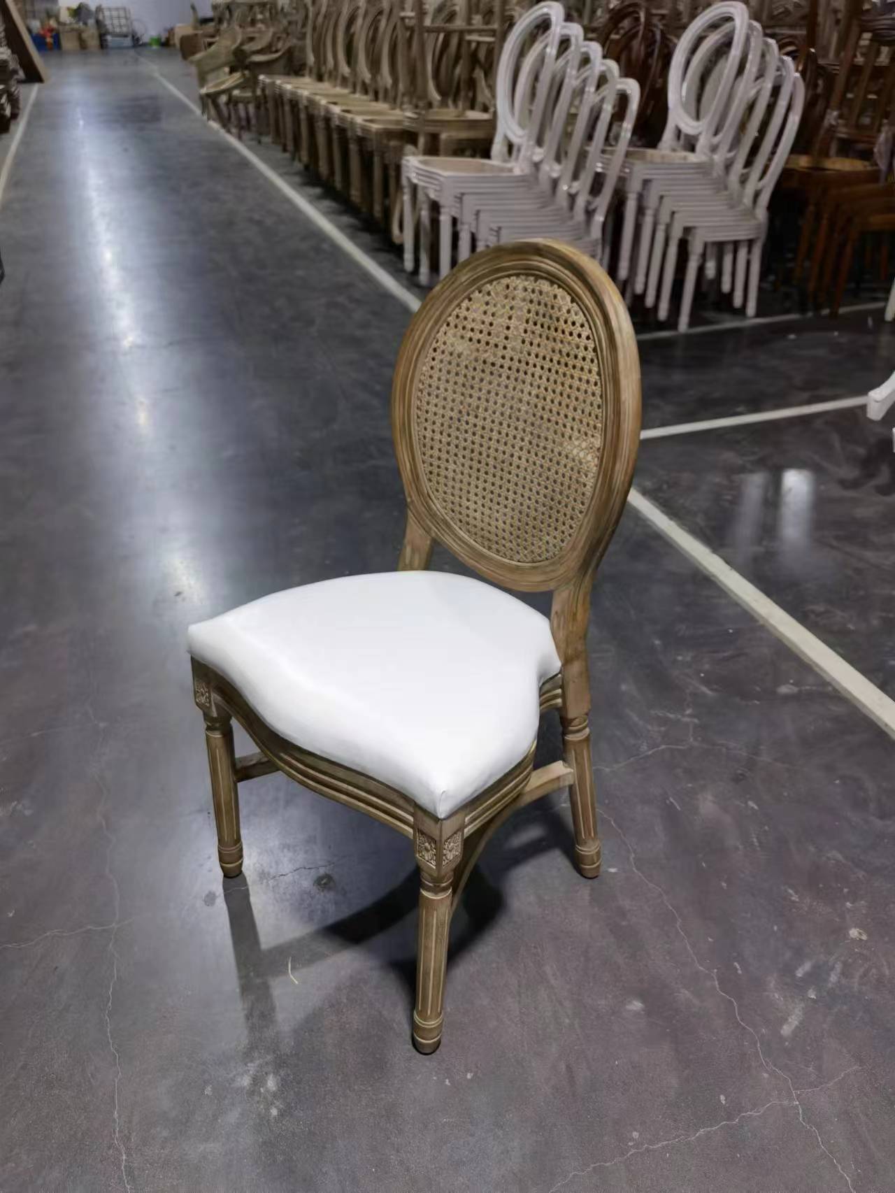 PU Leather Covered French Vintage Style Dining Chair with Stackable Design and Solid Wood