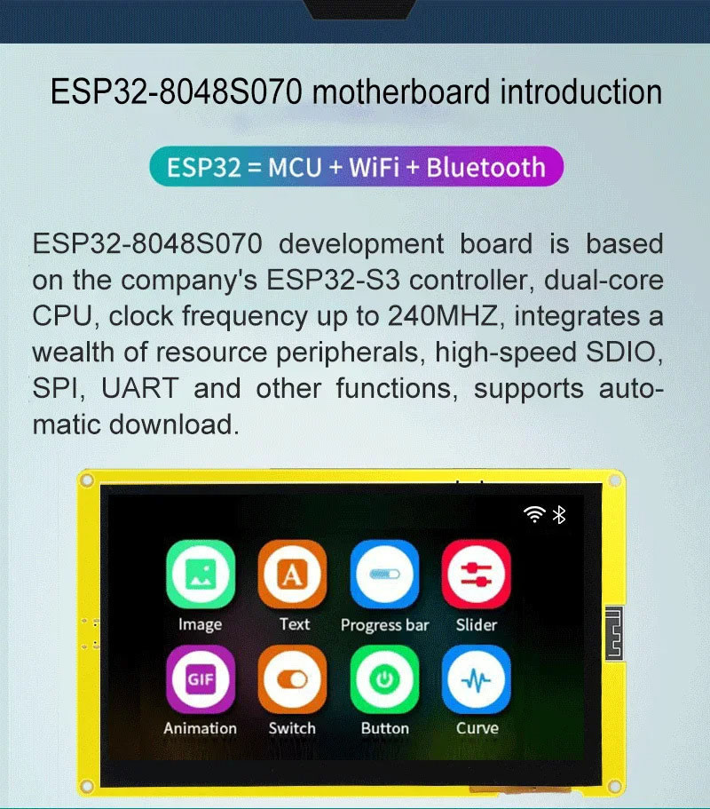 300 Nits ESP32 S3 Display 7 Inch Resistance Touch Screen Intelligent