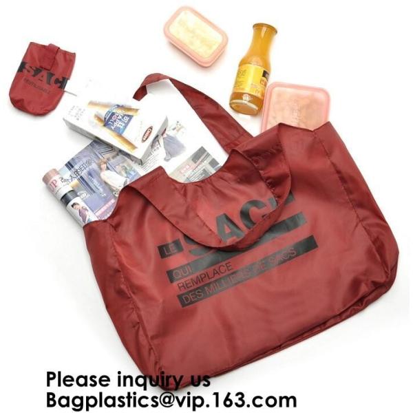 Custom Eco-friendly Durable Foldable Polyester Handle Bag Pocket Folding Nylon Shopping Bag Eco-friendly Durable Foldabl
