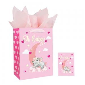 Buy cheap Custom Order 300gsm Ivory Board Pink Baby Shower Gift Carrier Paper Bag for Baby Clothes product