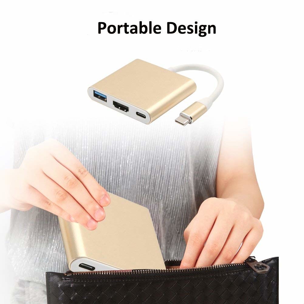 3-in-1 Thunderbolt 3 USB Type C Hub to Adapter 4K Aluminum USB-C Hub Dock with Type-C Power Delivery for MacBook