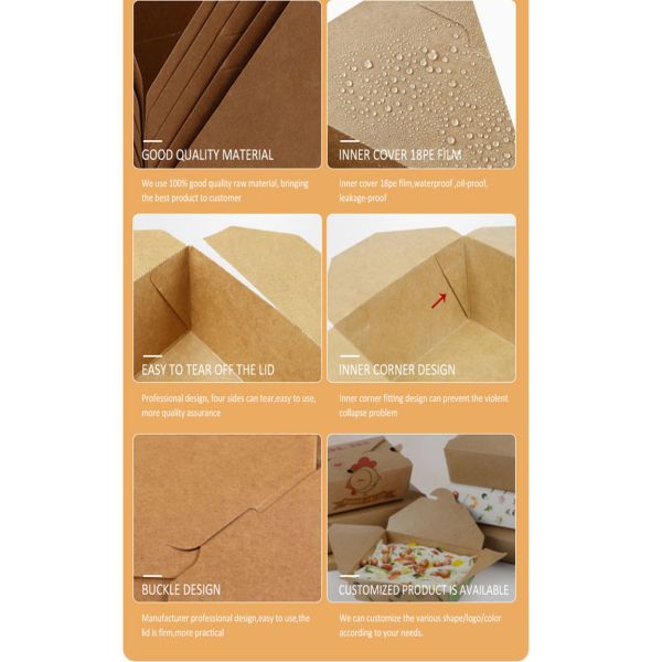 Food Grade Disposable Kraft Paper Box Paperboard Trays Packaging