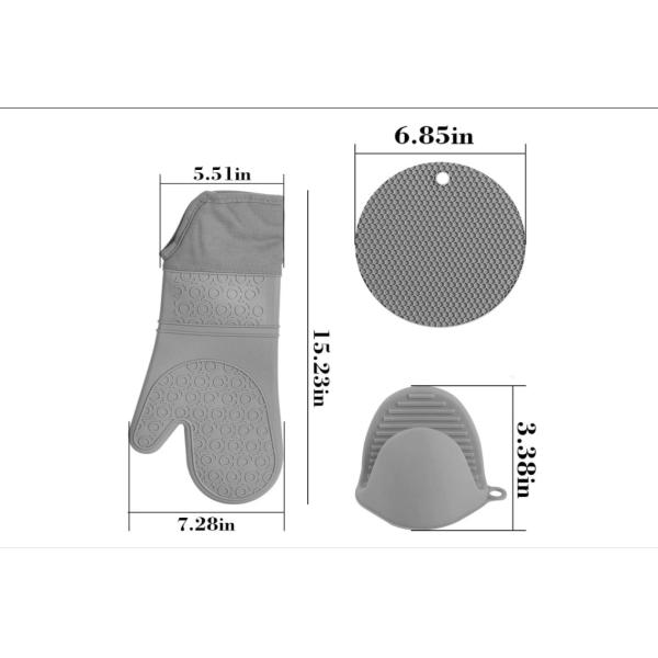 Gray Silicone Double Oven Gloves EU Certified 15.3in Long For Home