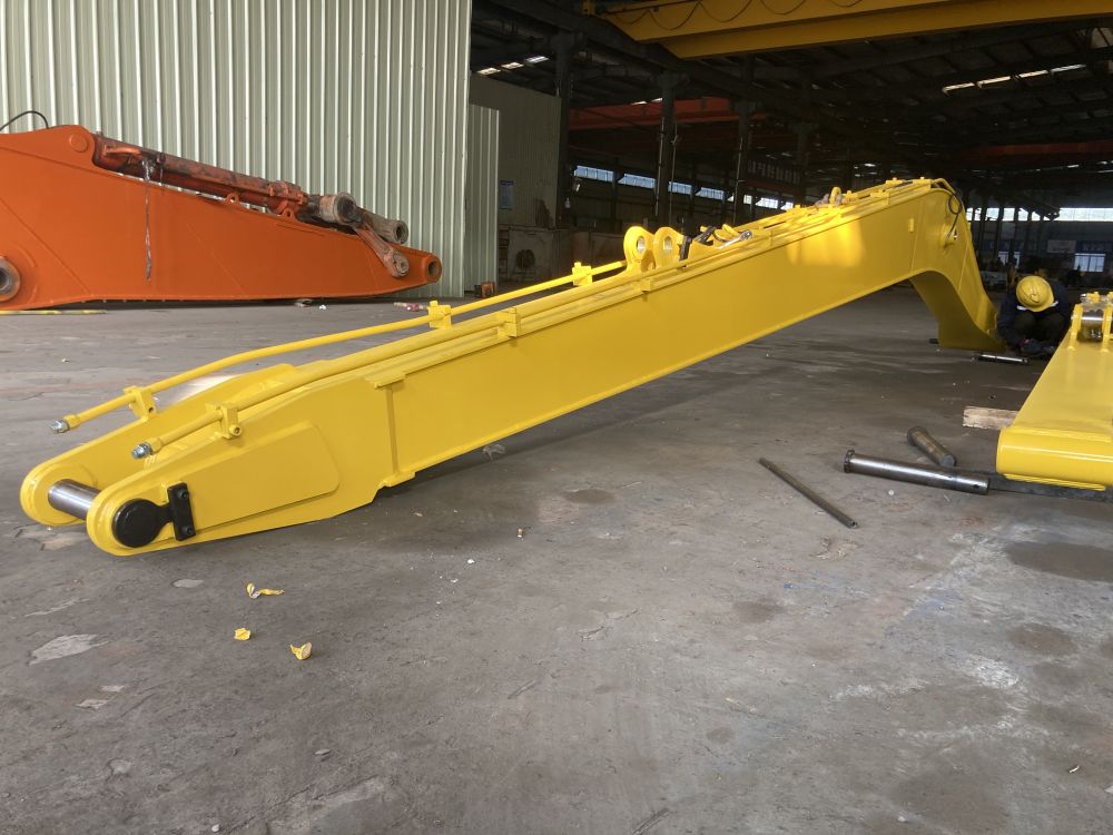 Excavator extension arm for foundation pit, caisson, basement excavation