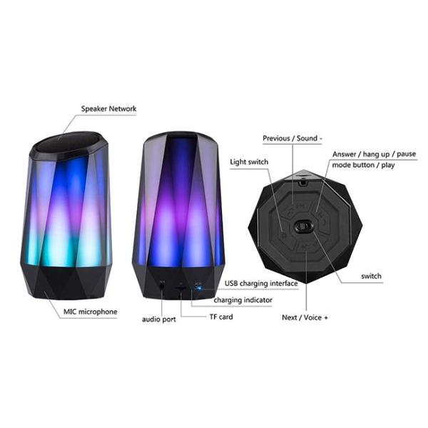Fashion Crystal Bluetooth Wireless Speaker with LED Light for phone