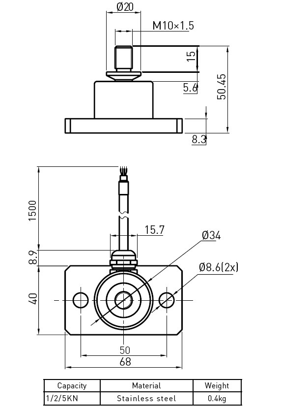 Force Transducer Tension Compression Load Cell Rod End 1KN 2KN 5KN