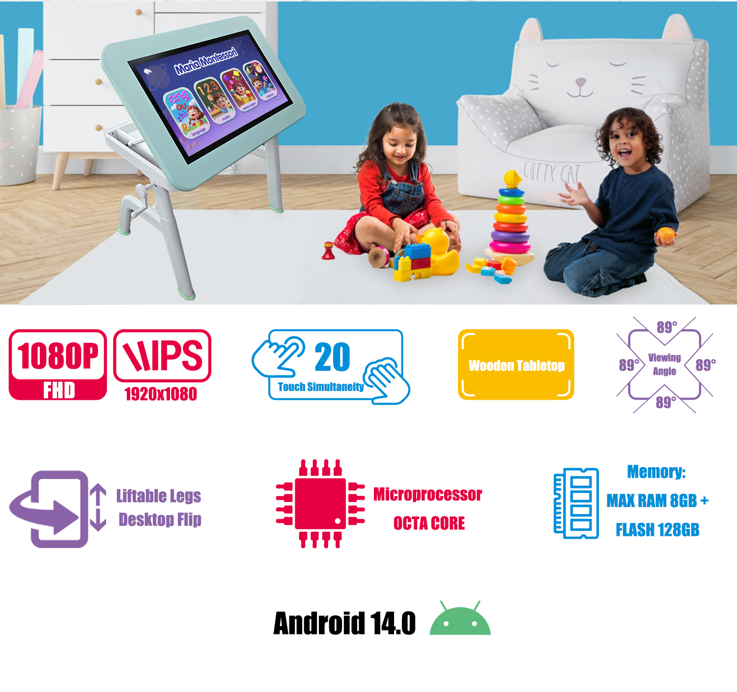 Kids Android Interactive Multi Touch Table 32 Inch for with Octa Core CPU