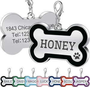 SGS ISO9001 Unique Custom Dog Id Tags Name Tag Engraving Metal Silver Plated