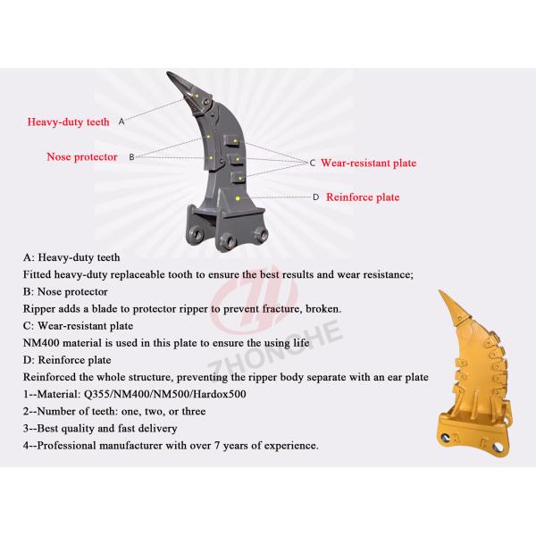 Shock Resistant Adjustable Excavator Ripper For Construction Trench Digging
