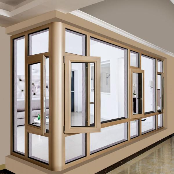 Quality Tempered Glass Aluminum Champagne Color Aluminum Casement Windows With Folding Screen for sale