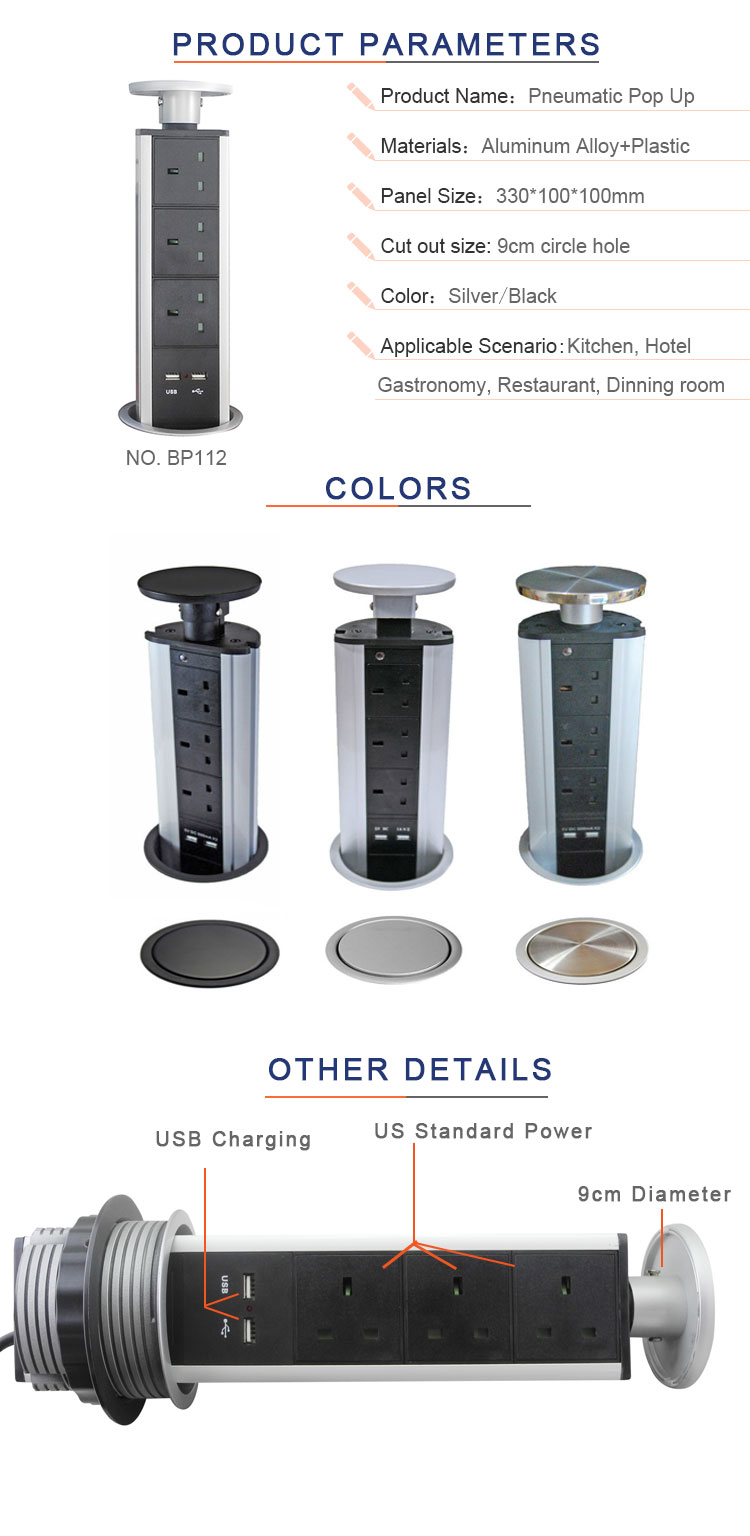 Kitchen Pop Up Socket / Pull Up Outlets / Office Vertical Pop Up Power Jack With USB Charger