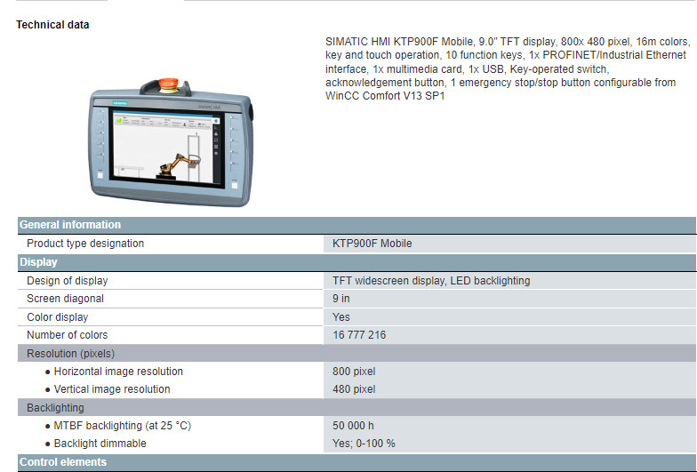 6AV2125-2JB23-0AX0 Siemens SIMATIC HMI KTP900F Mobile 9.0" TFT Display Original PLC