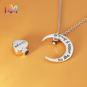 China 60cm Chain Steel Color Engravable Moon Star Neckalce With Cremation Urn For Human Ashes on sale