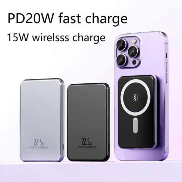 Ultrathin Magnetic Wireless Fast Charge Power Bank with Type-C Input Interface 15W/20W 5000/10000mAh