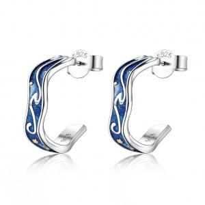 China 0.07oz 1.4x1.2cm Sterling Silver Jewelry Earrings Blue Trendy Moon Star Earring on sale