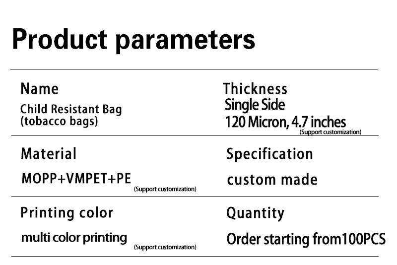 Custom Child-Proof Odorless Zip Mylar Pouches For Tobacco / Cigarette Storage