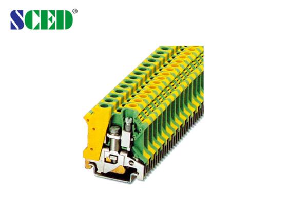 Quality Yellow / Green 8.2mm Width 6mm2 Din Rail Terminal Blocks Ground Earthing Connector for sale