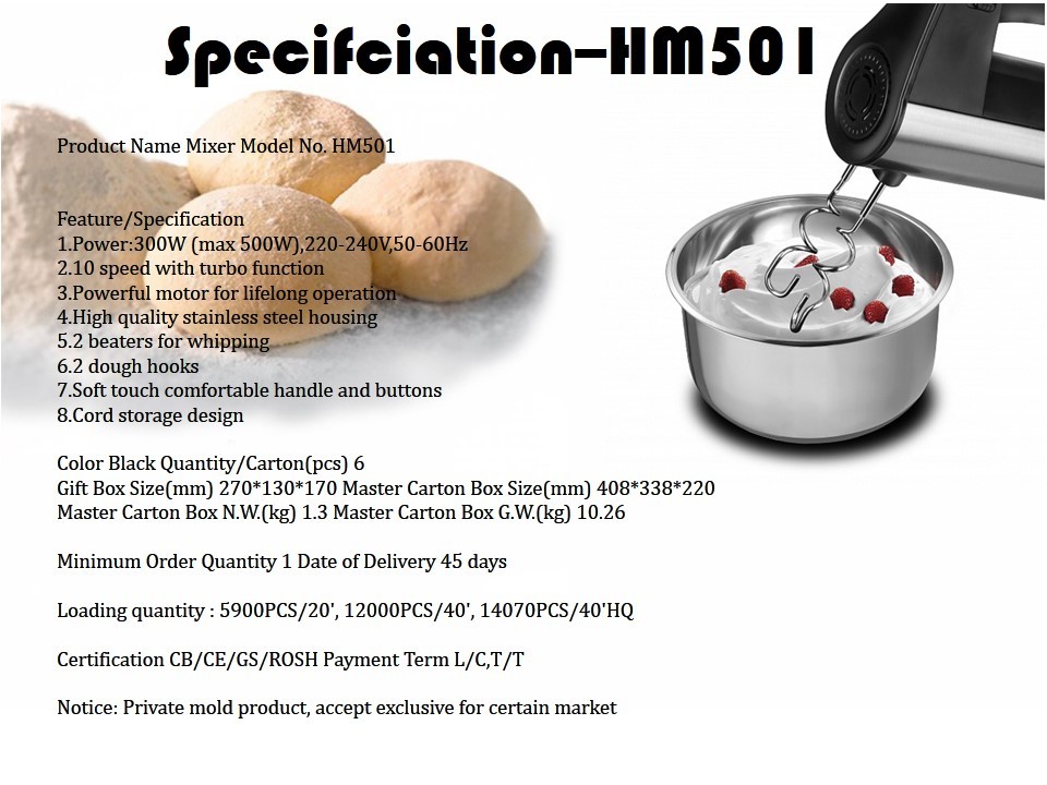 10 Speeds Stainless Steel HM501 Hand Mixer