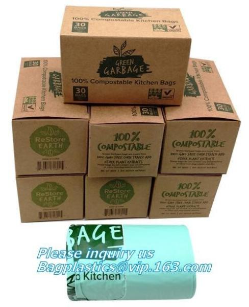 Quality Cornstarch Garbage Biodegradable Kitchen Bin Liner Compostable Flat Trash Bag On Roll, Biobag Compostable Kitchen Caddy for sale