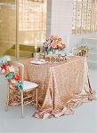 Reception Fabric Table Cover 50" X 80" , Rose Gold Sequin Fabric Tablecloth