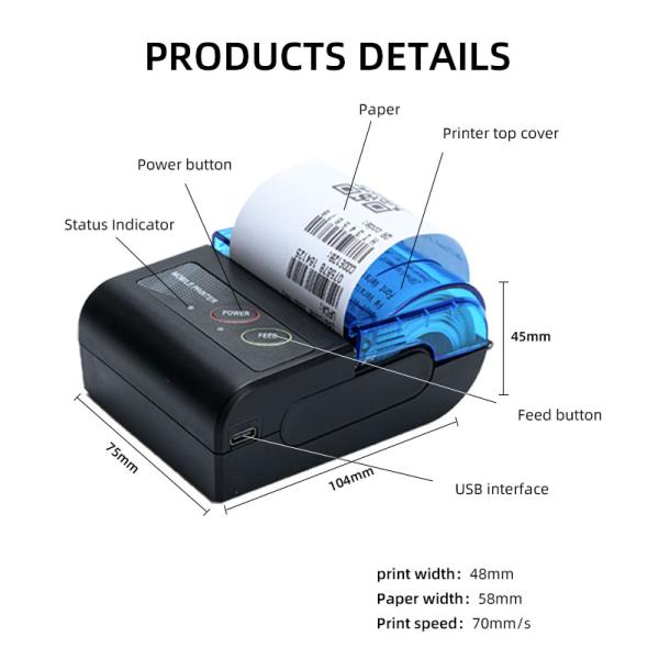 384 Dots/line Resolution Wireless/USB Interface 58mm Thermal Printer for POS System