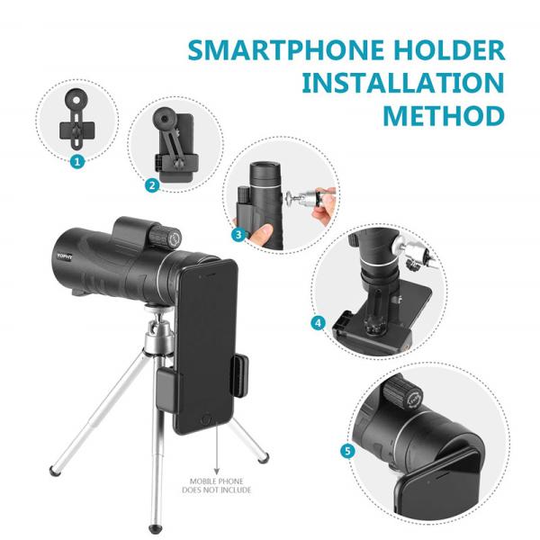 HD Cell Phone Camera Lens 12X50 MONOCULAR TELESCOPE WITH SMARTPHONE HOLDER And Tripod