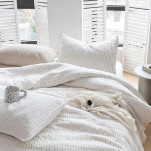 China 100% Pure Linen Duvet Cover Set 3Pcs Striped Washed Natural Flax Bedding Set on sale