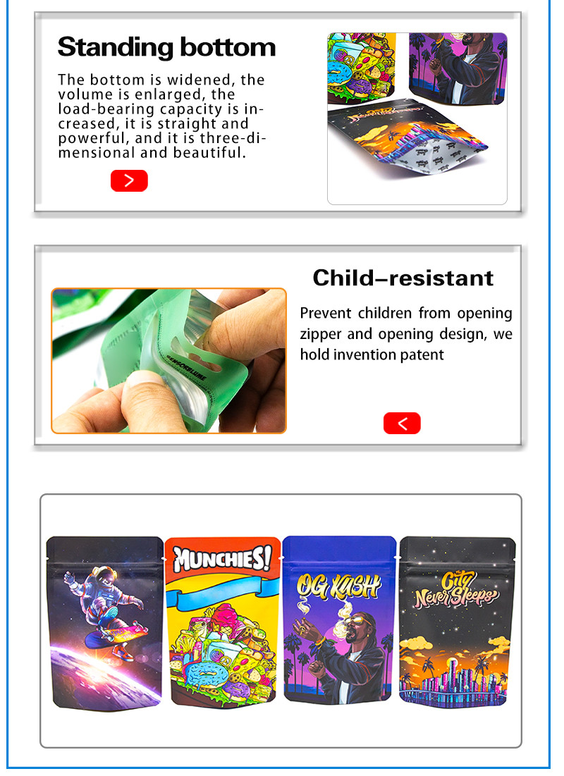 Custom Child-Proof Odorless Zip Mylar Pouches For Tobacco / Cigarette Storage