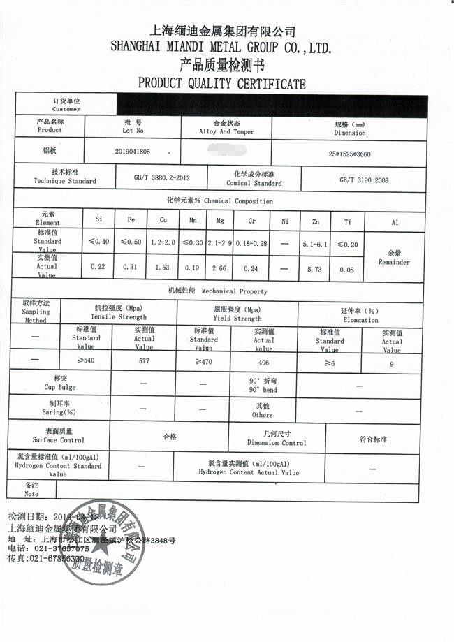 2024 Aerospace Grade Aluminium Sheet Customized Thickness Square Shape