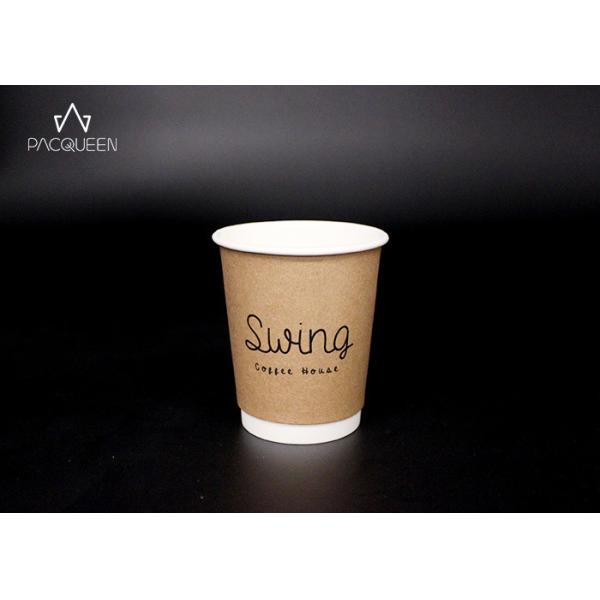 Disposable Double Wall Takeaway Coffee Cups Kraft Paper Outer Layer For Hot Chocolate