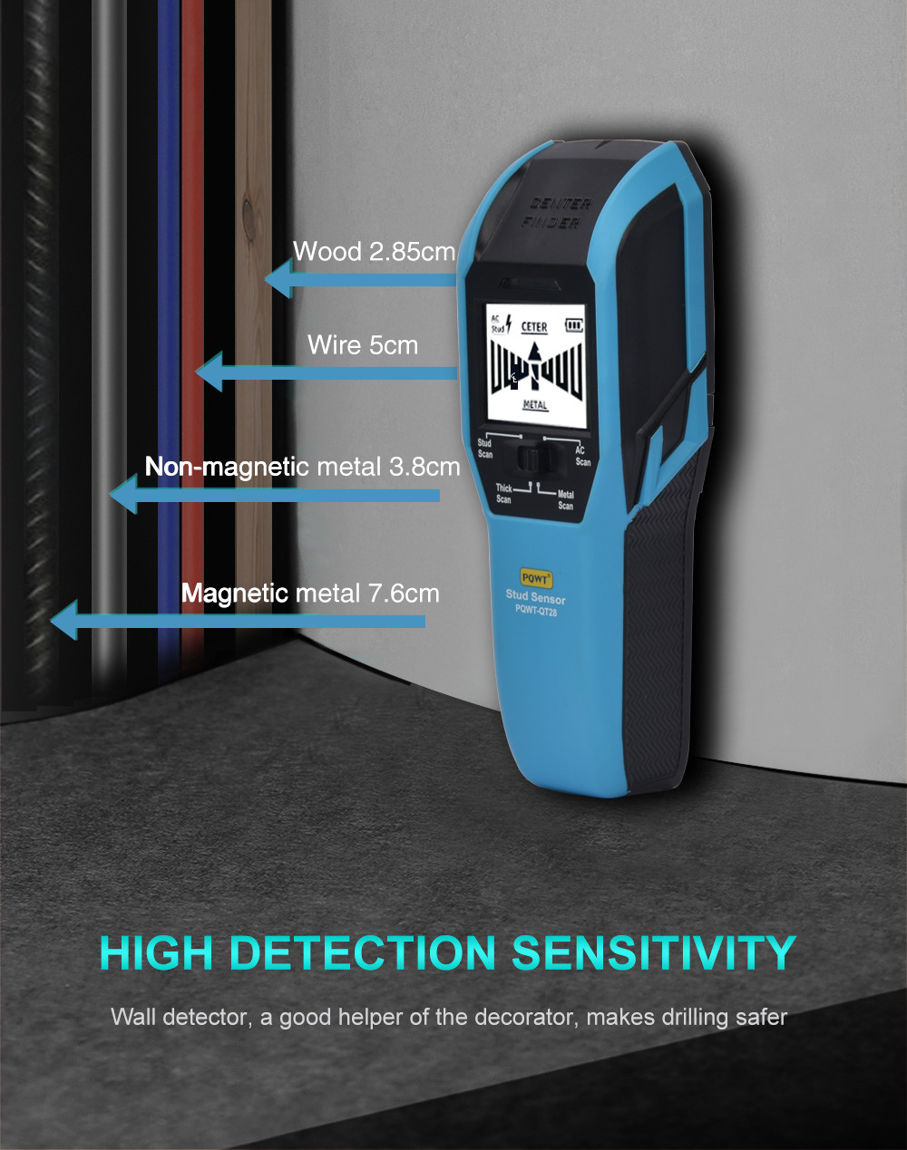 Hardwood Floor Stud Finder PQWT QT28 Stud DryWall Scanner Detector